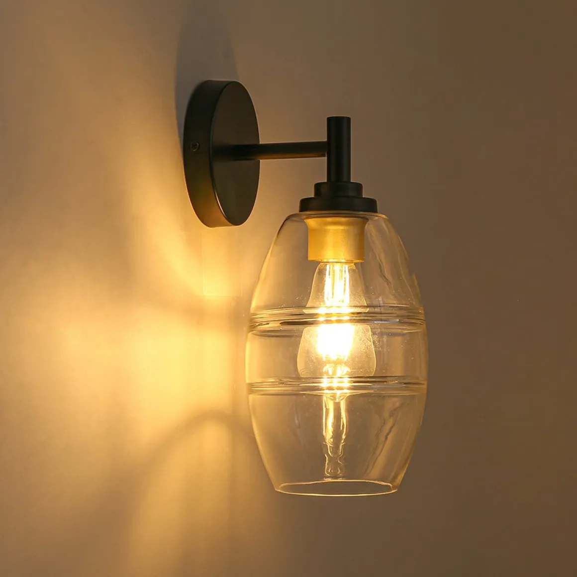 1-Light Oval Clear Embossed Glass Vanity Wall Sconce
