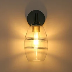 1-Light Oval Clear Embossed Glass Vanity Wall Sconce