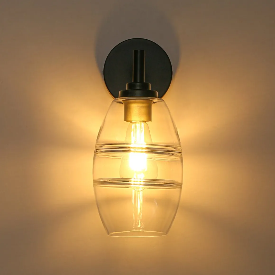 1-Light Oval Clear Embossed Glass Vanity Wall Sconce