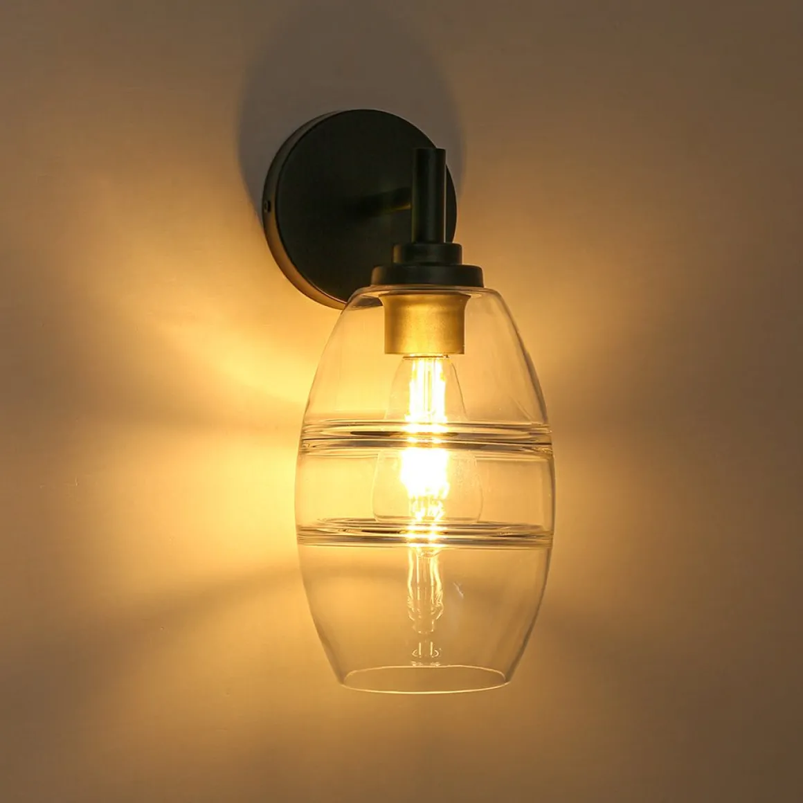 1-Light Oval Clear Embossed Glass Vanity Wall Sconce