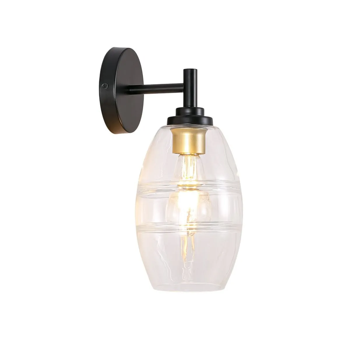1-Light Oval Clear Embossed Glass Vanity Wall Sconce