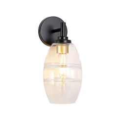 1-Light Oval Clear Embossed Glass Vanity Wall Sconce