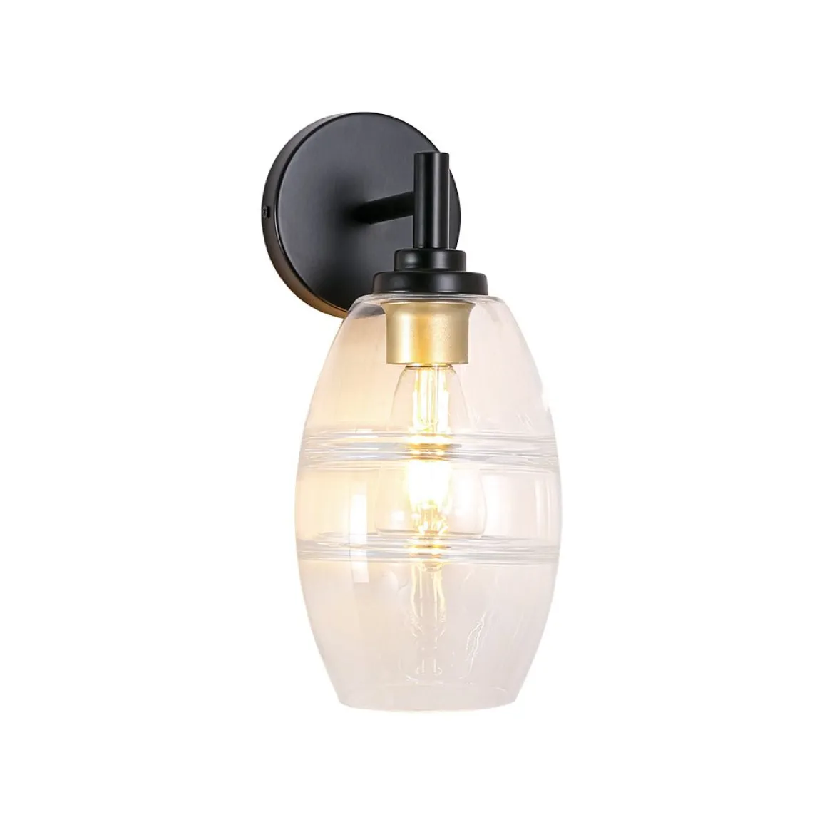 1-Light Oval Clear Embossed Glass Vanity Wall Sconce