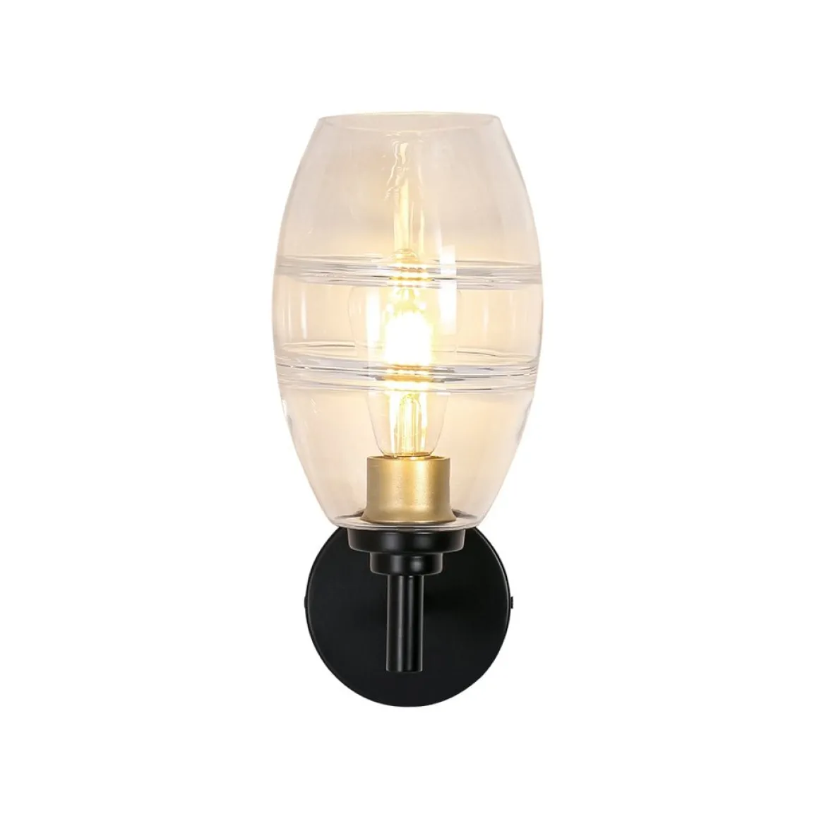 1-Light Oval Clear Embossed Glass Vanity Wall Sconce