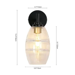 1-Light Oval Clear Embossed Glass Vanity Wall Sconce