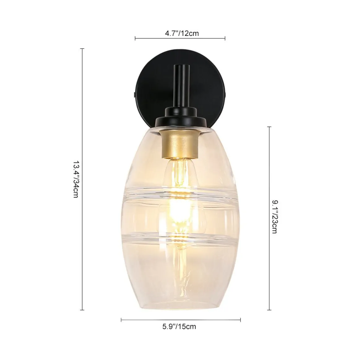 1-Light Oval Clear Embossed Glass Vanity Wall Sconce