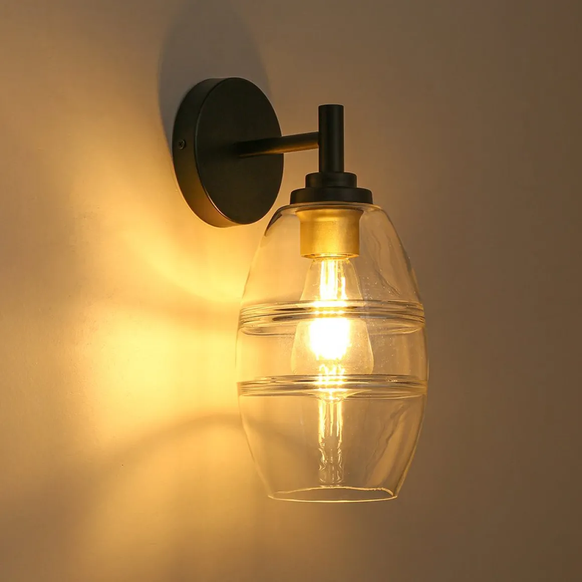 1-Light Oval Clear Embossed Glass Vanity Wall Sconce