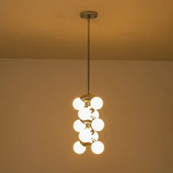 10-Light Pearl Tiered Milky Glass Globe Pendant Light
