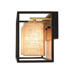 3-light Rectangular Black Frame Linen Wall Sconce