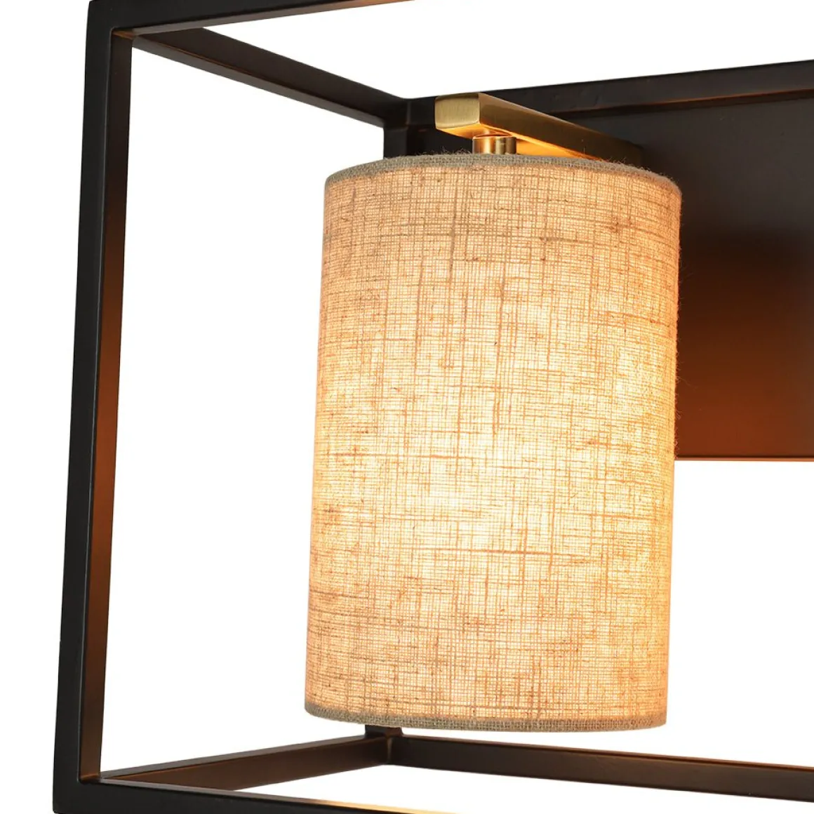 3-light Rectangular Black Frame Linen Wall Sconce