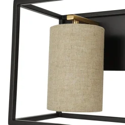 3-light Rectangular Black Frame Linen Wall Sconce