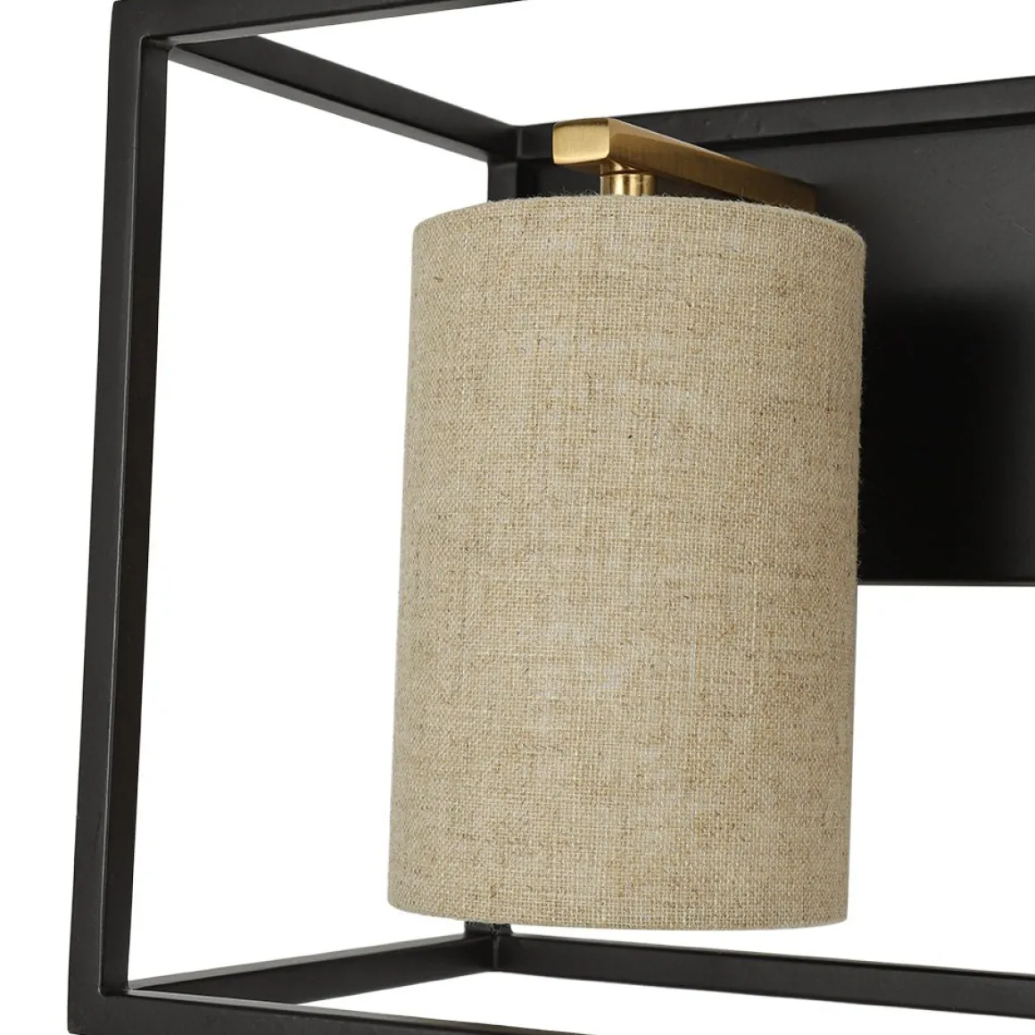 3-light Rectangular Black Frame Linen Wall Sconce