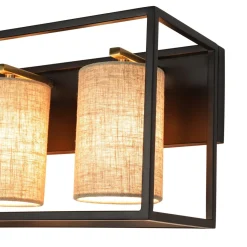 3-light Rectangular Black Frame Linen Wall Sconce