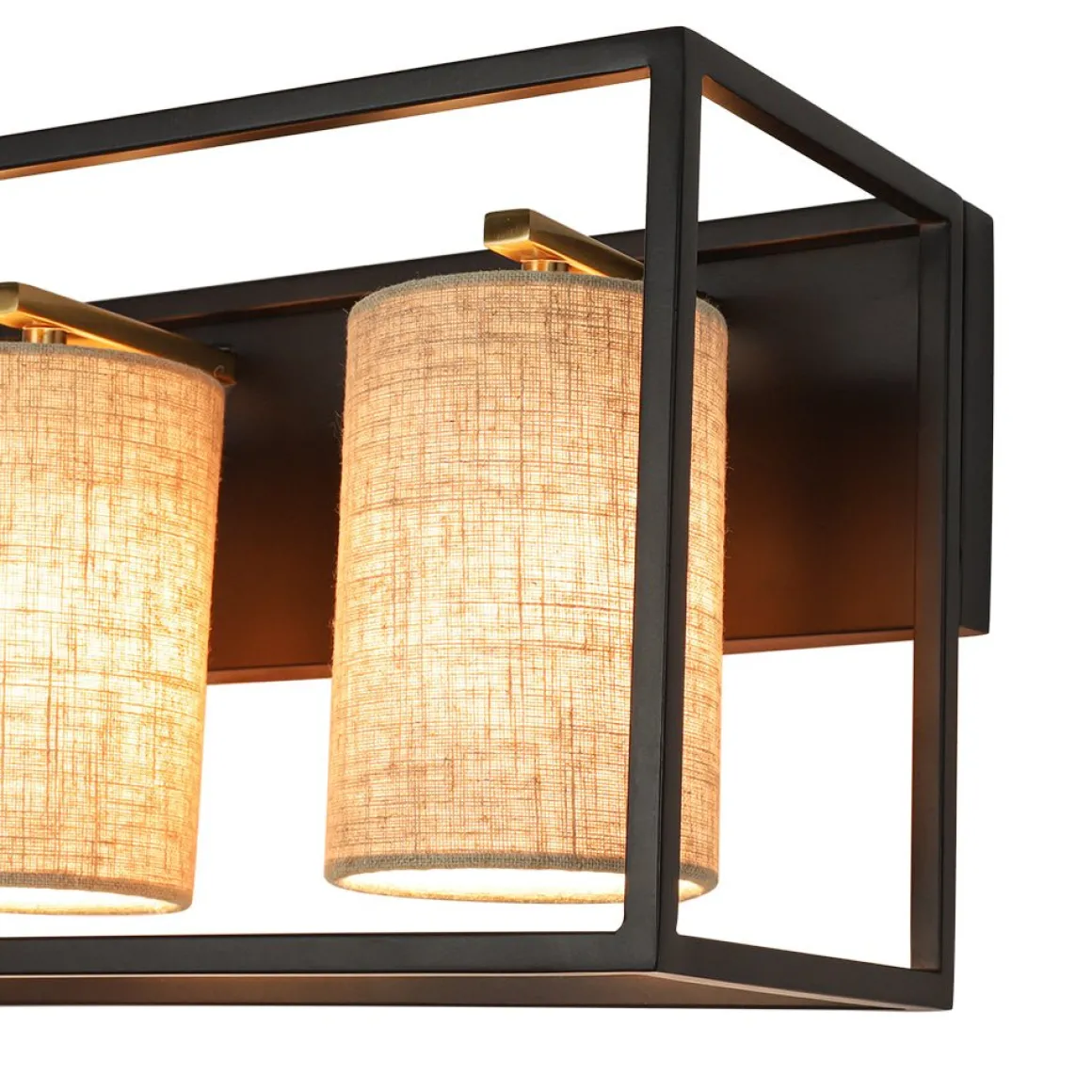 3-light Rectangular Black Frame Linen Wall Sconce