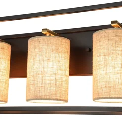 3-light Rectangular Black Frame Linen Wall Sconce