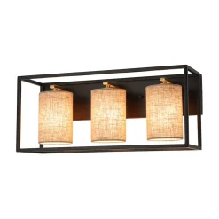 3-light Rectangular Black Frame Linen Wall Sconce