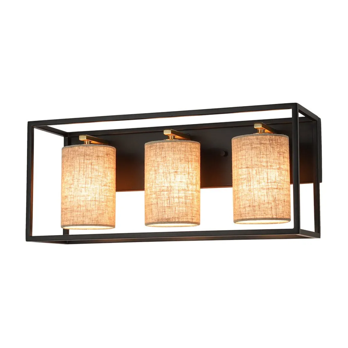 3-light Rectangular Black Frame Linen Wall Sconce