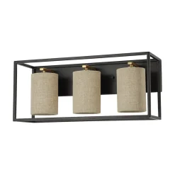 3-light Rectangular Black Frame Linen Wall Sconce