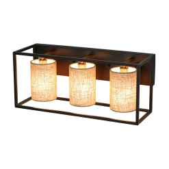 3-light Rectangular Black Frame Linen Wall Sconce