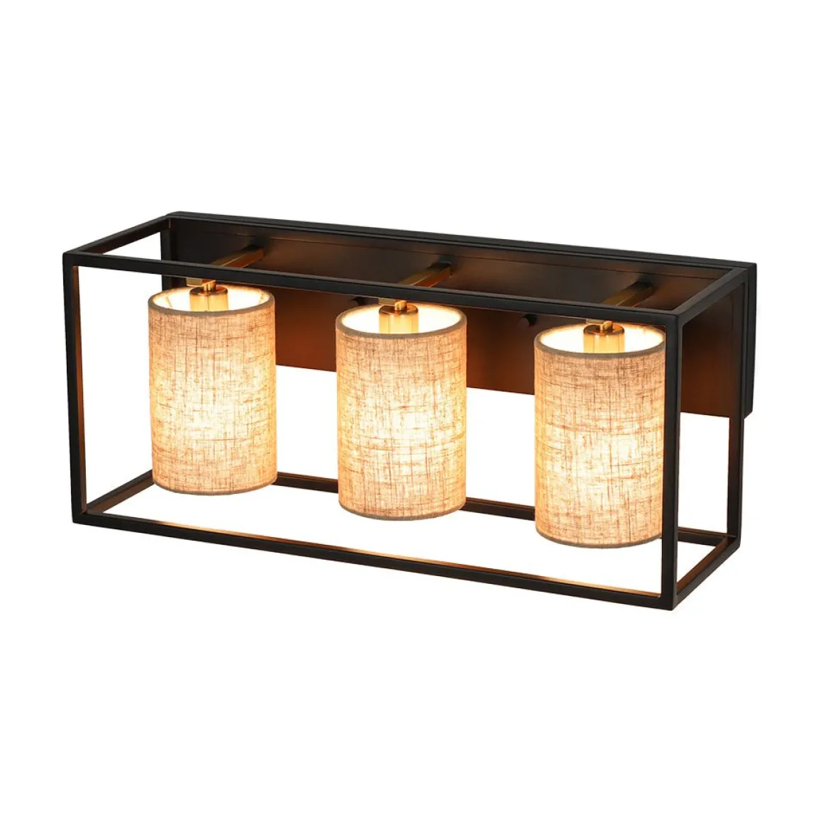 3-light Rectangular Black Frame Linen Wall Sconce