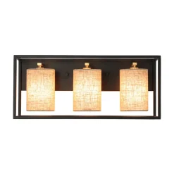 3-light Rectangular Black Frame Linen Wall Sconce