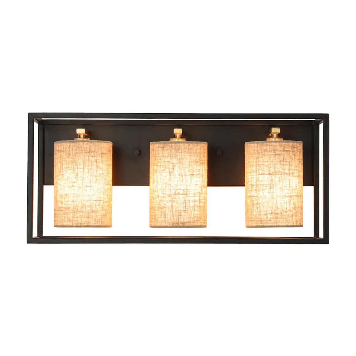 3-light Rectangular Black Frame Linen Wall Sconce