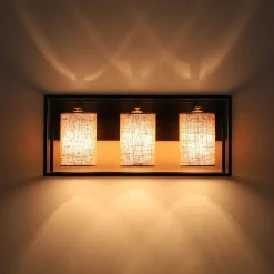 3-light Rectangular Black Frame Linen Wall Sconce
