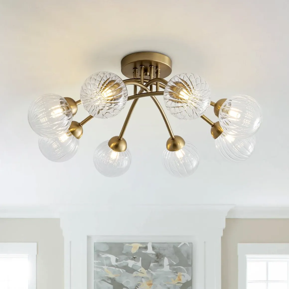 8-Light Ribbed Glass Bubble Sputnik Semi Flush Mount