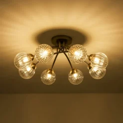8-Light Ribbed Glass Bubble Sputnik Semi Flush Mount