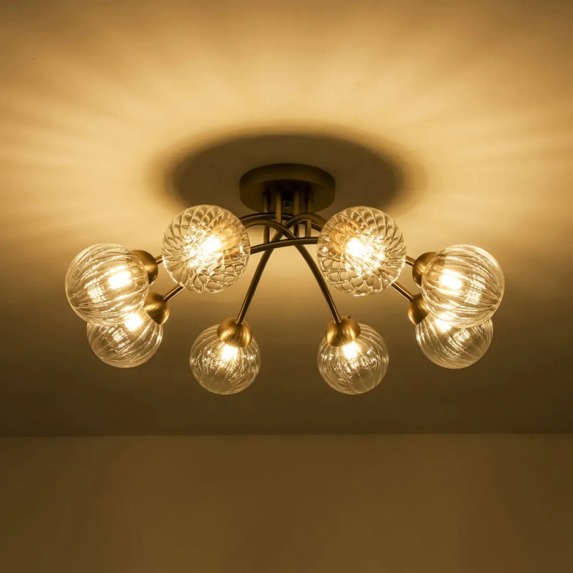 8-Light Ribbed Glass Bubble Sputnik Semi Flush Mount