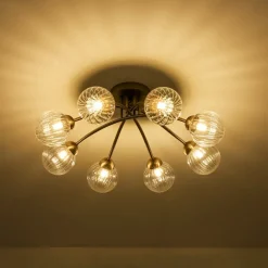 8-Light Ribbed Glass Bubble Sputnik Semi Flush Mount