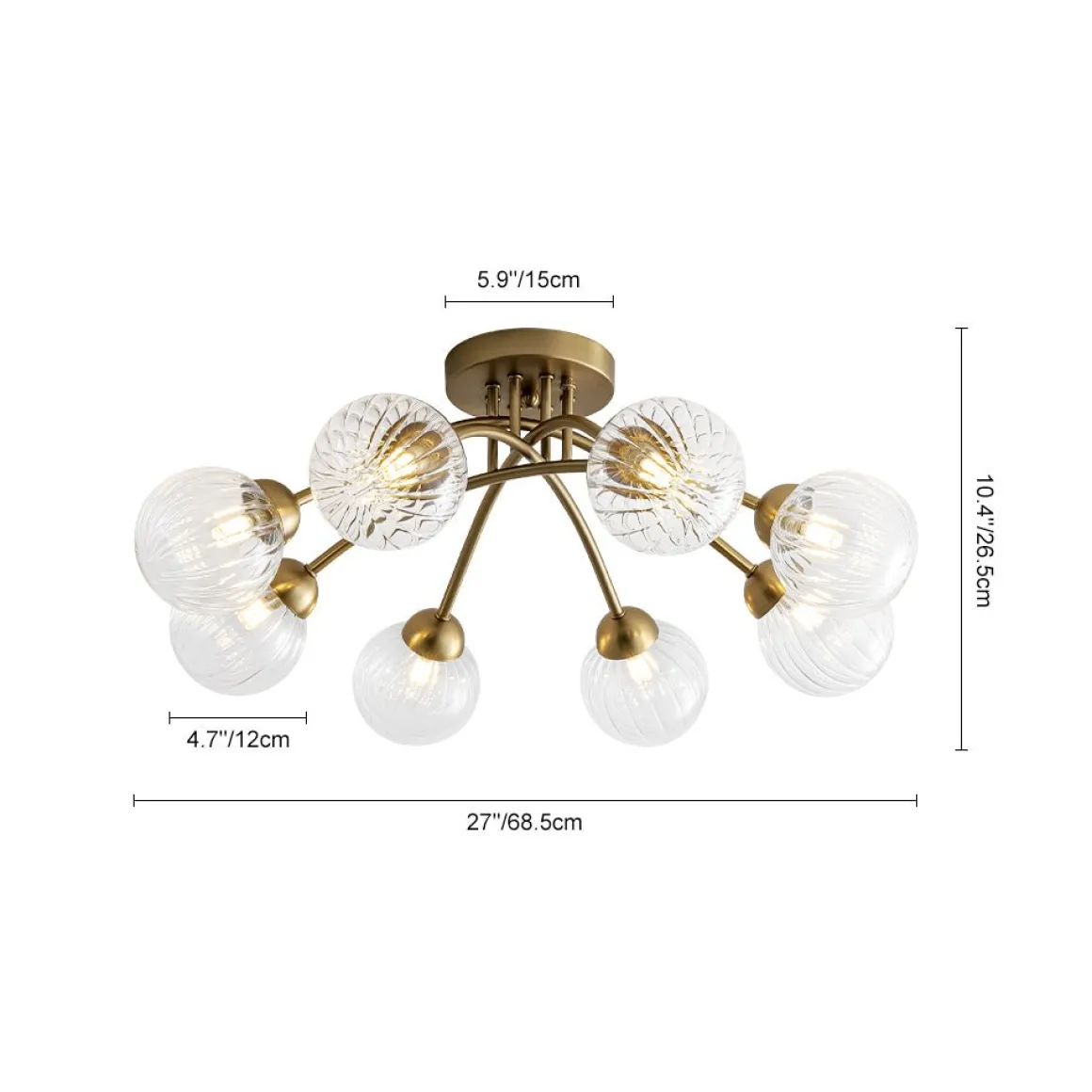 8-Light Ribbed Glass Bubble Sputnik Semi Flush Mount