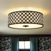 3-Light Round Drum Crystal Accented Fabric Flush Mount