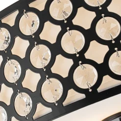 3-Light Round Drum Crystal Accented Fabric Flush Mount