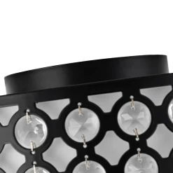 3-Light Round Drum Crystal Accented Fabric Flush Mount