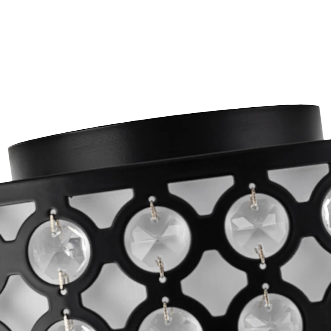 3-Light Round Drum Crystal Accented Fabric Flush Mount