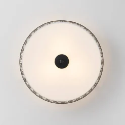3-Light Round Drum Crystal Accented Fabric Flush Mount