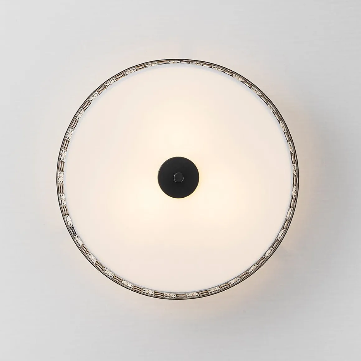 3-Light Round Drum Crystal Accented Fabric Flush Mount