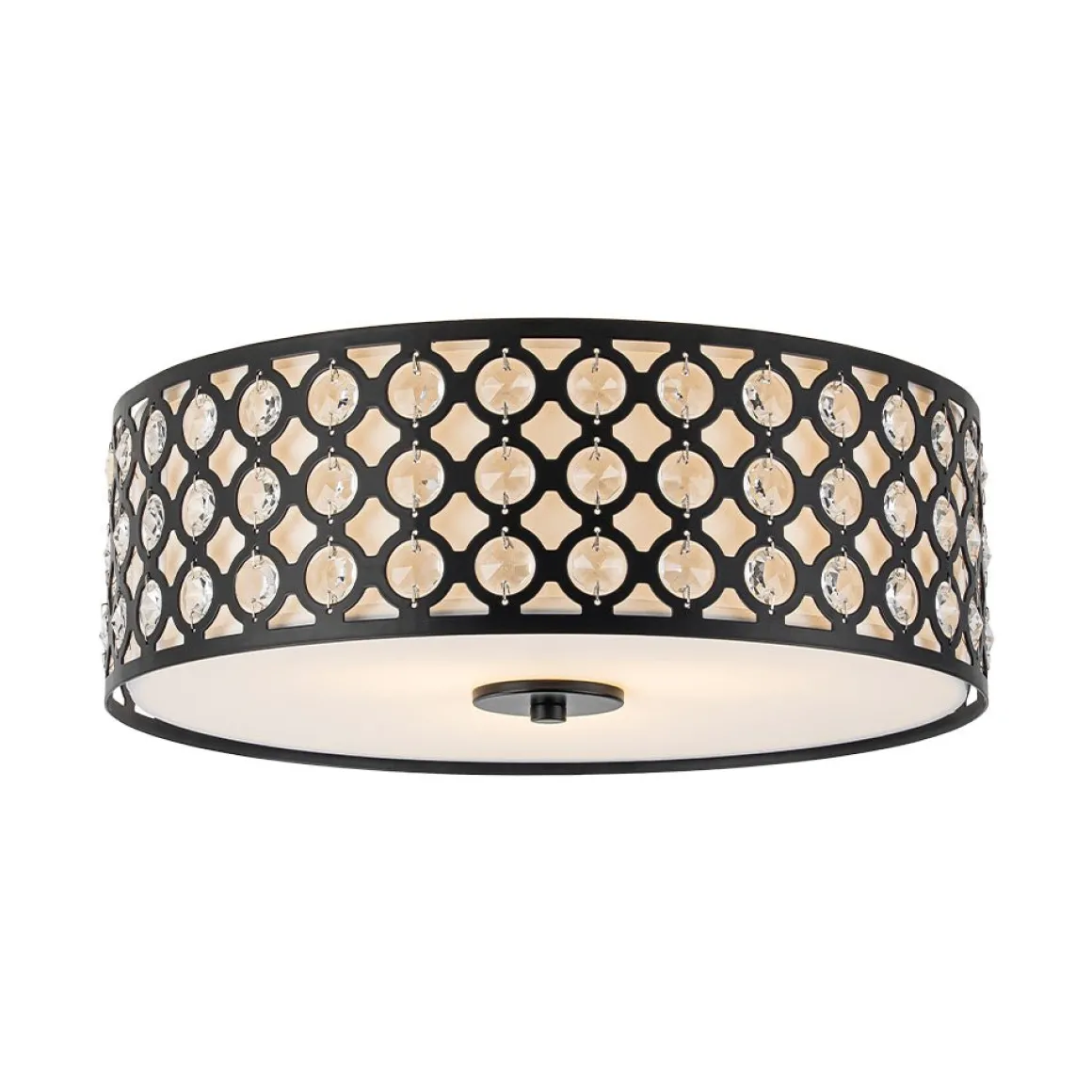 3-Light Round Drum Crystal Accented Fabric Flush Mount