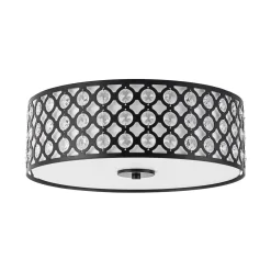 3-Light Round Drum Crystal Accented Fabric Flush Mount
