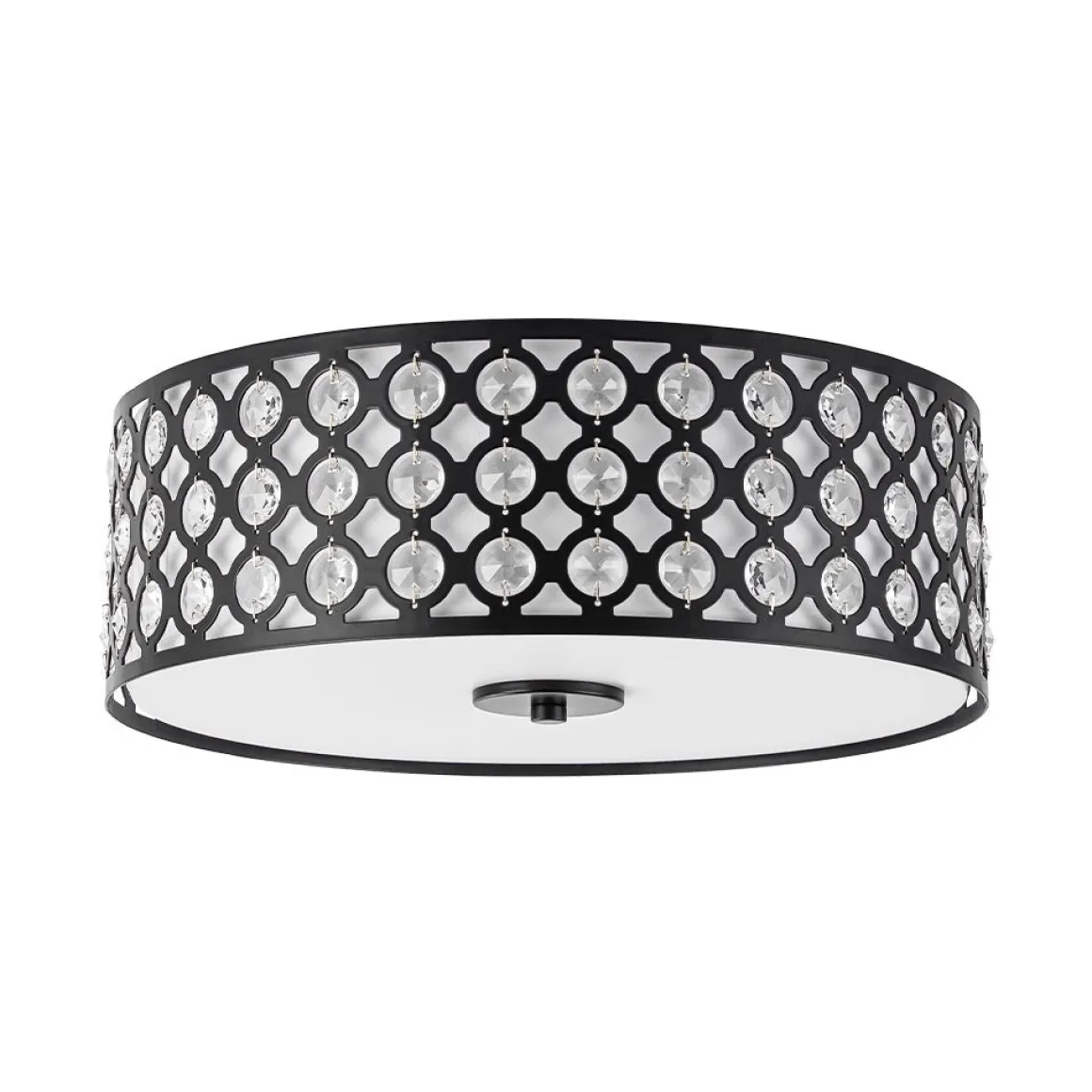 3-Light Round Drum Crystal Accented Fabric Flush Mount