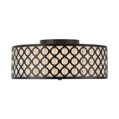 3-Light Round Drum Crystal Accented Fabric Flush Mount
