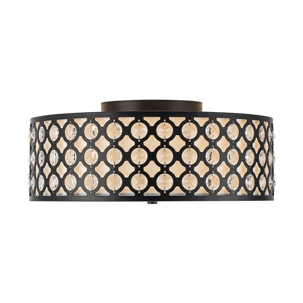3-Light Round Drum Crystal Accented Fabric Flush Mount