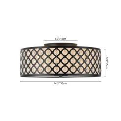 3-Light Round Drum Crystal Accented Fabric Flush Mount