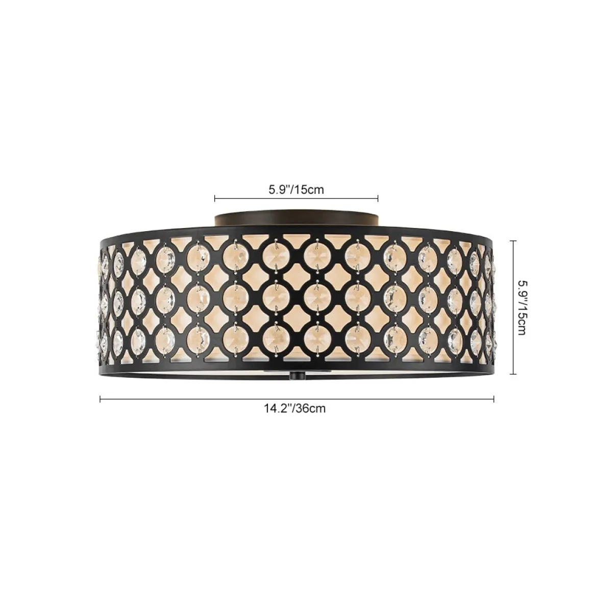 3-Light Round Drum Crystal Accented Fabric Flush Mount