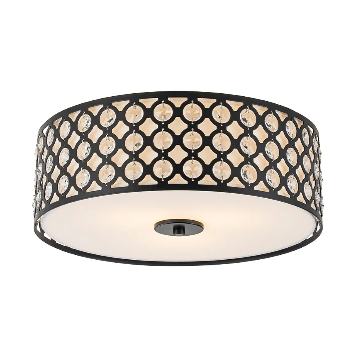 3-Light Round Drum Crystal Accented Fabric Flush Mount