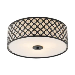 3-Light Round Drum Crystal Accented Fabric Flush Mount
