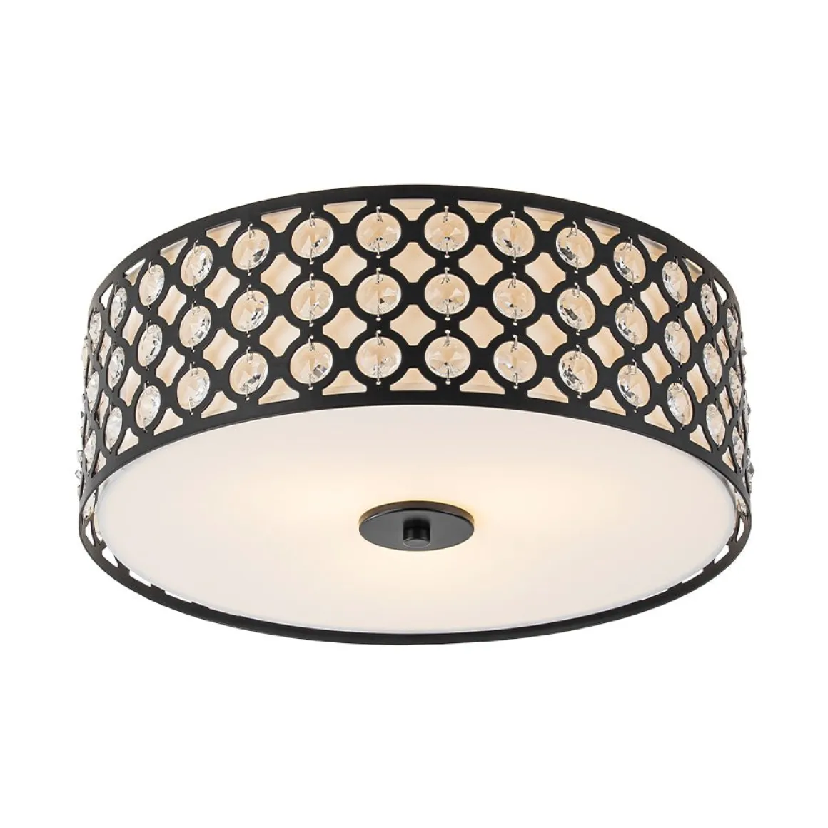 3-Light Round Drum Crystal Accented Fabric Flush Mount