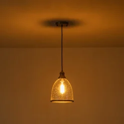 1-Light Seeded Glass Bell Dome Kitchen Pendant Light