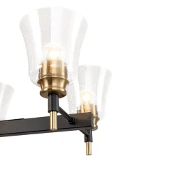 8-Light Seeded Glass Black Brass Linear Island Chandelier